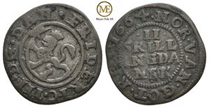 2 skilling 1664 Frederik III. Variant. Kv.1/1+