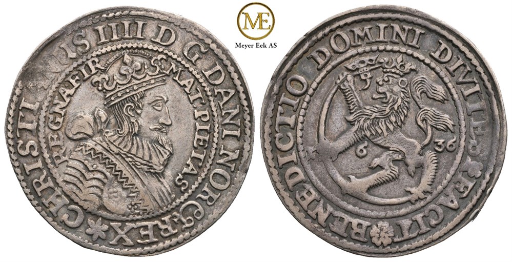1/2 speciedaler 1636 Christian IV. Kv.1+/01