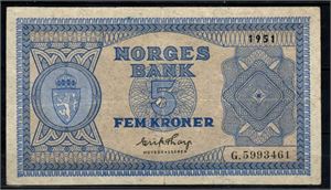 5 krone 1951 G kv. 1/1+