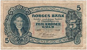 5 kroner 1922 H.3619256. Kv.1/1-