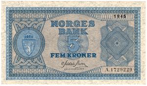 5 kroner 1945 A.1729229. Kv.0