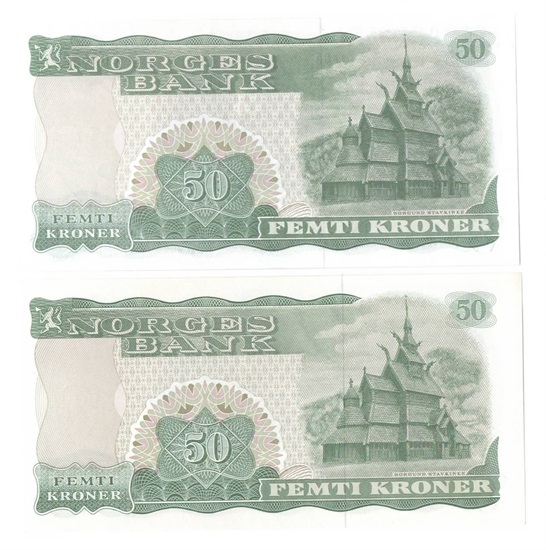 Norge 50 kroner 1982 M og 1983 N kv. 0