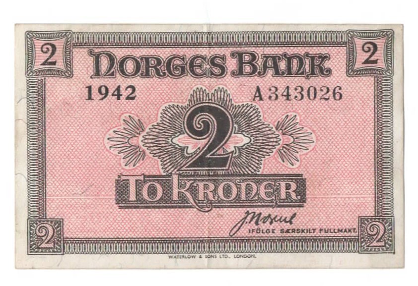 Norge 2 kroner LONDON 1942 kv. 1/1+