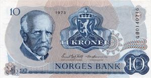 10 kroner 1973 QØ erstatningsseddel. Kv.0