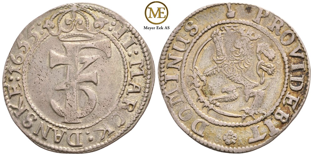2 mark 1655 Frederik III. Kv.1+/01