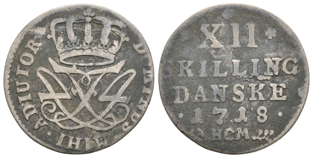12 skilling 1718 Frederik IV. Kv.1/1+