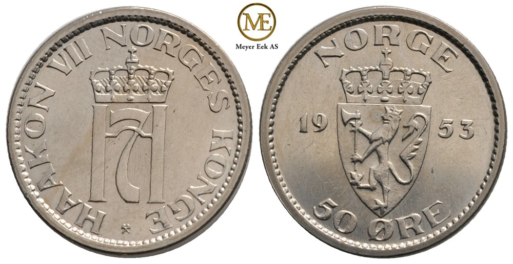 50 øre 1953 Haakon VII. Kv.0