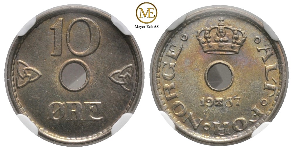 10 øre 1937 Haakon VII. Variant på 7. Kv.0/01