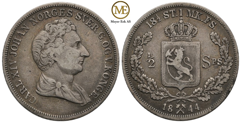 1/2 speciedaler 1844 Carl XIV Johan. Kv.1