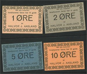 Halvor J. Aasland, 1-2-5-10 øre 1941/42 varierende kvalitet