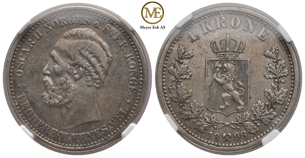 1 krone 1898 Oscar II. Gradert som XF40 hos NGC. Kv.1+