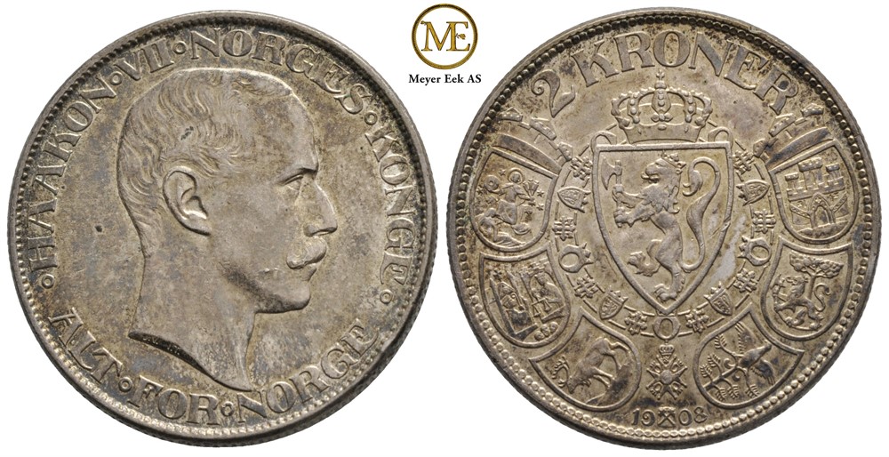 2 kroner 1908 Haakon VII. Kv. God 01