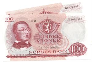 100 kroner 1965 D. I serie. Kv.0/01