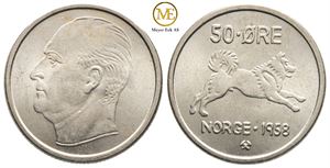 50 øre 1958 Olav V. Kv.0