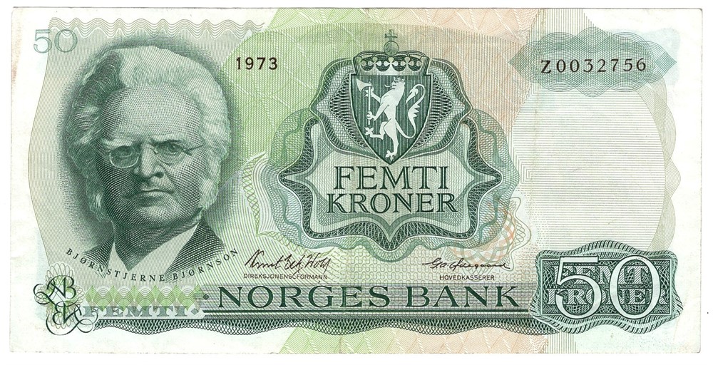 50 kroner 1973 Z.0032756. Erstatningsseddel. S-seddel. Kv.1/1+