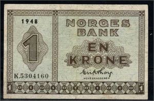 1 krone 1948 K kv. 1+