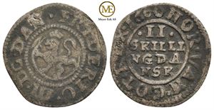 2 skilling 1660 Frederik III. Variant. Kv.1+