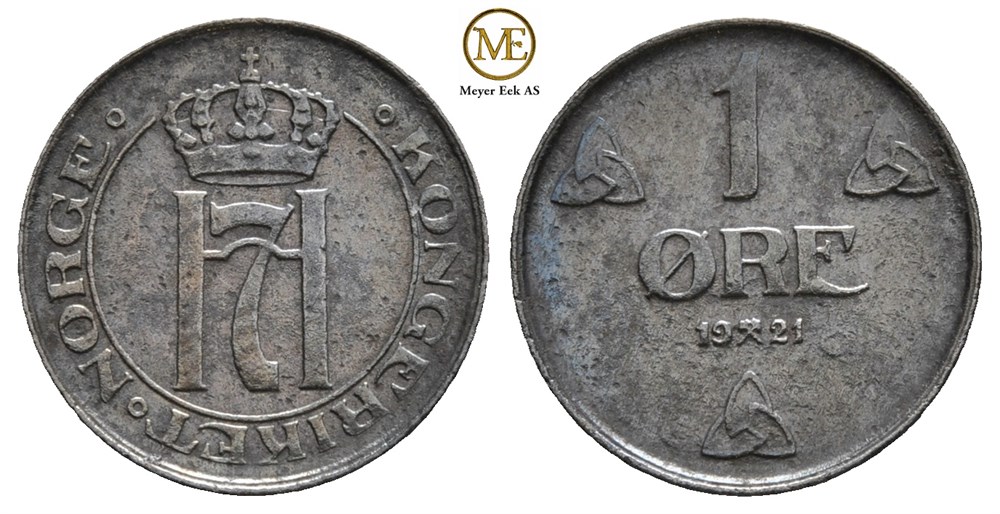 1 øre 1921 jern. Haakon VII. Kv.0/01