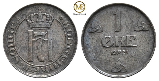 1 øre 1921 jern. Haakon VII. Kv.0/01
