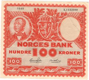 100 kroner 1949 A.1442000. Kv.1