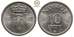 10 øre 1952 Haakon VII. Kv.0