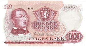 100 kroner 1972 X. Erstatningsseddel. Kv.0