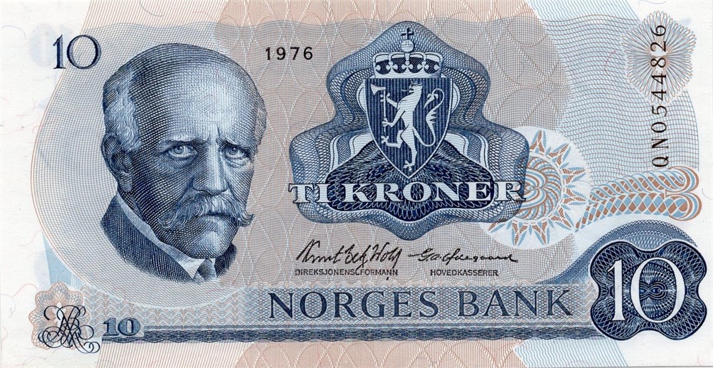 10 kroner 1976 QN erstatningsseddel. Kv.0