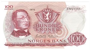 100 kroner 1972 Z.5027755. 5-million erstatningsseddel. SS-seddel. Kv.01