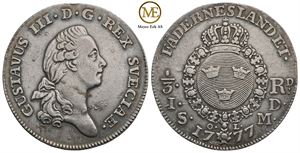 1/3 riksdaler 1777 Gustav III. Kv.1+