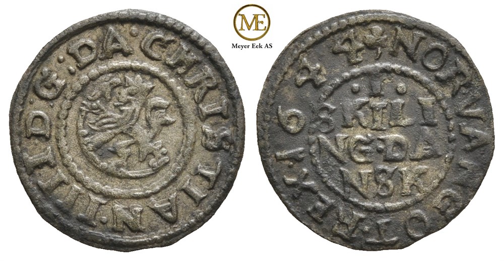 1 skilling 1644 Christian IV. Kv.01
