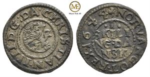 1 skilling 1644 Christian IV. Kv.01