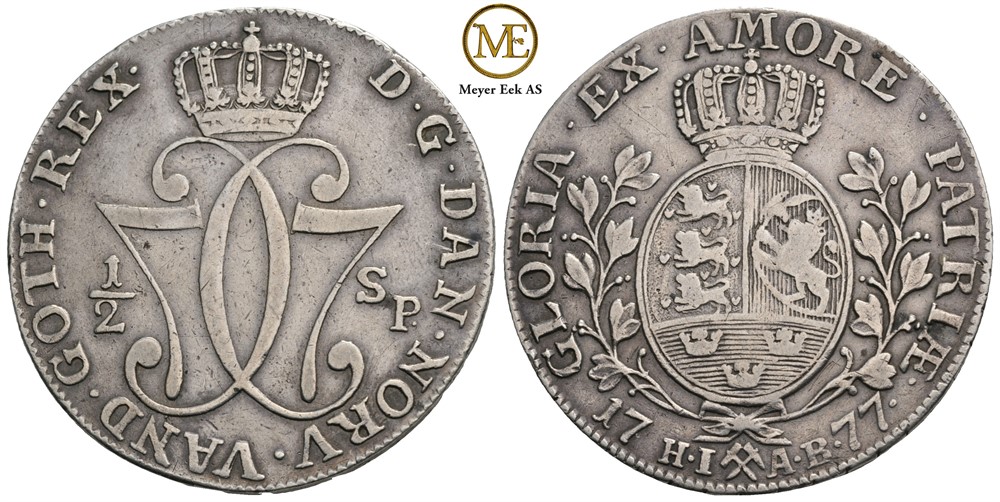 1/2 speciedaler 1777 Christian VII. Kv.1+