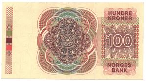 100 kroner 1977 QK. Erstatningsseddel. Brunt årstall. Kv.0/01