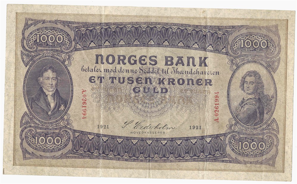 1000 kroner 1921 A.0261994. Kv.1/1+