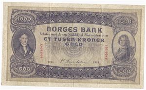 1000 kroner 1921 A.0261994. Kv.1/1+