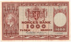 1000 kroner 1971 A.4079607. Kv.1