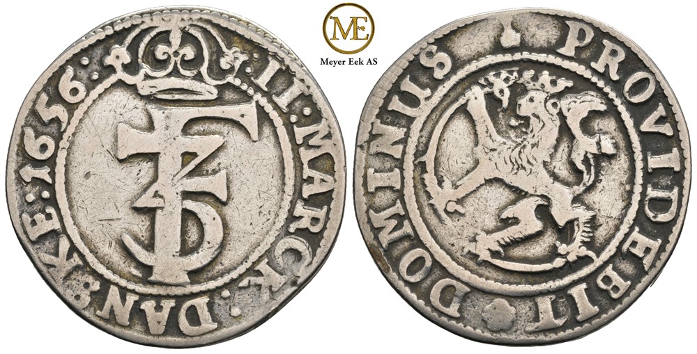 2 mark 1656 Frederik III. NMD.156. Kv.1/1+
