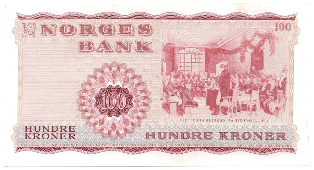 100 kroner 1970 X.4932796. Erstatningsseddel. Kv.0