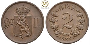 2 øre 1877 Oscar II. Kv. 0/01