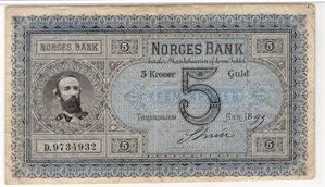 5 kroner 1899 Oscar II. D.9734932. Kv.1/1+