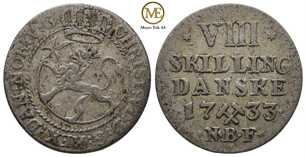 8 skilling 1733 Christian VI. Kv.1