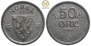 50 øre 1942 zink. Haakon VII. Kv.0