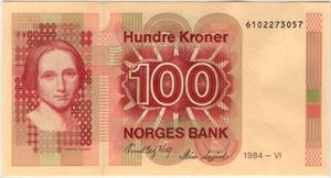 100 kroner 1984. Gradert til 67 PPQ