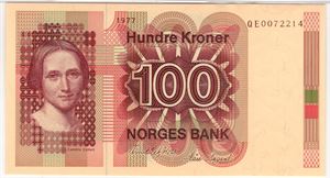 100 kroner 1977 QD erstatningsseddel. Kv.0