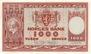 1000 kroner 1968 A.2953194. Kv.1+