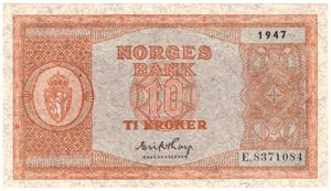 10 kroner 1947 E.8371084. Kv.0