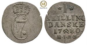 1 skilling 1780 Christian VII. Kv.1+