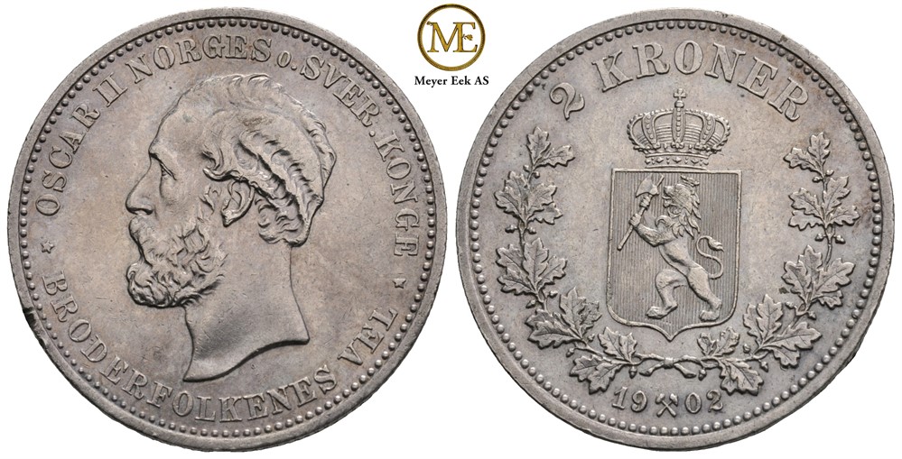 2 kroner 1902 Oscar II. Kant hakk. Kv.01