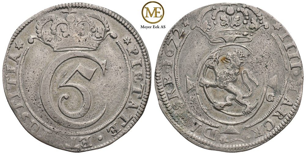 4 mark 1672 Christian V. Kv.1+