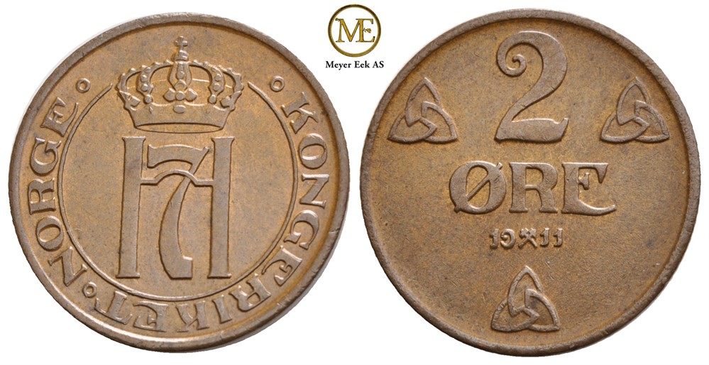 2 øre 1911 Haakon VII. Kv.0/01